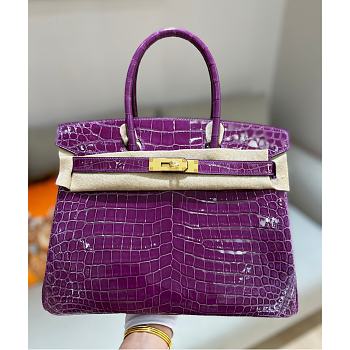 Kitlife Hermes Birkin Niloticus Crocodile Shiny Purple Leather Gold Hardware - 30cm