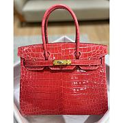 	 Kitlife Hermes Birkin Niloticus Crocodile Shiny Red Leather Gold Hardware - 30cm - 1