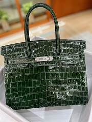 	 Kitlife Hermes Birkin Niloticus Crocodile Shiny Dark Green Leather Gold Hardware - 30cm - 5