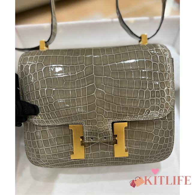 	 Kitlife Hermes Constance Niloticus Shiny Gray Leather - 24cm - 1