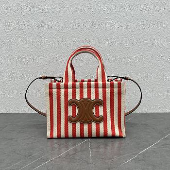 Kitlife Celine Canvas Calfskin Red Striped Small Triomphe Cabas Thais Nature - 29×19×13