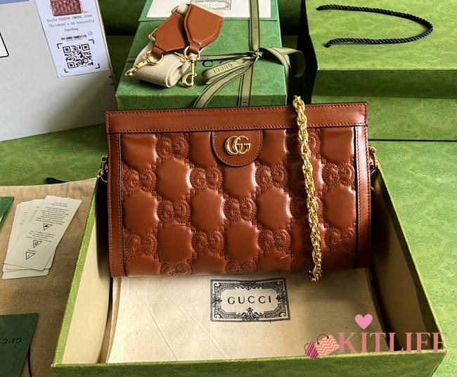 	 Kitlife Gucci GG matelassé brown leather shoulder bag - W26cm x H17.5cm x D8cm - 1