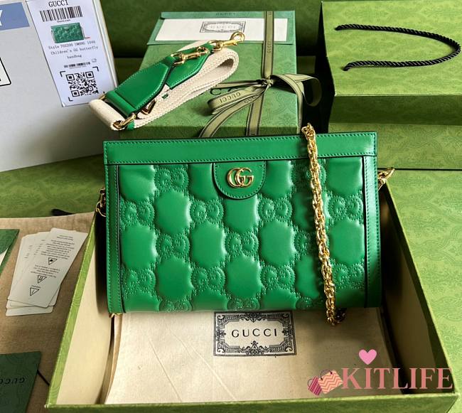 	 Kitlife Gucci GG matelassé green leather shoulder bag - W26cm x H17.5cm x D8cm - 1