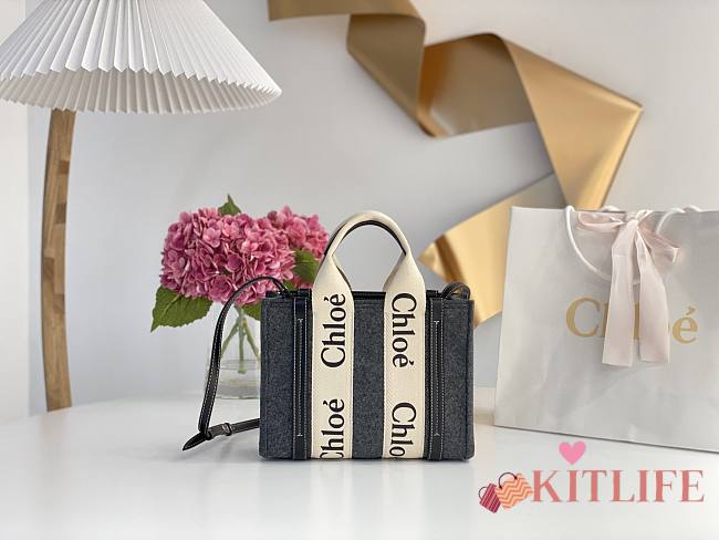 Kitlife Chloe small woody tote bag with strap Cashmere Gray - 26.5 cmx20x8cm - 1