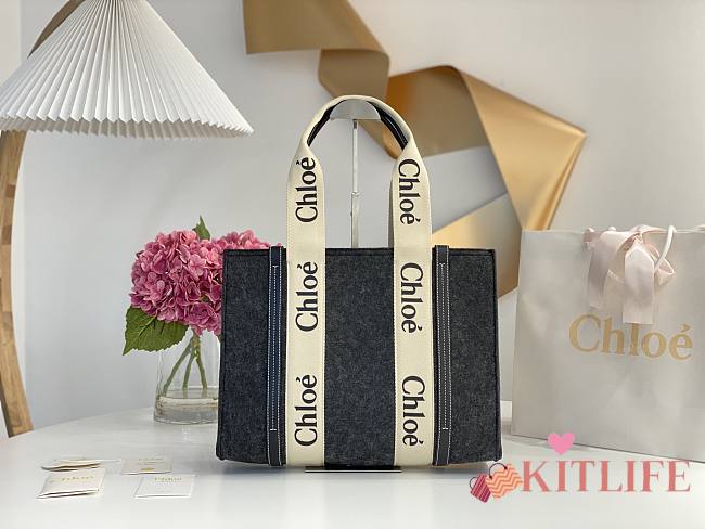 	 Kitlife Chloe medium woody tote bag with strap Cashmere Gray - 37*26*12cm  - 1