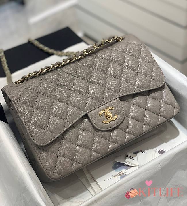 Kitlife Chanel Classic Flap Bag Timless Caviar Grey Jumbo size - 30cm - 1