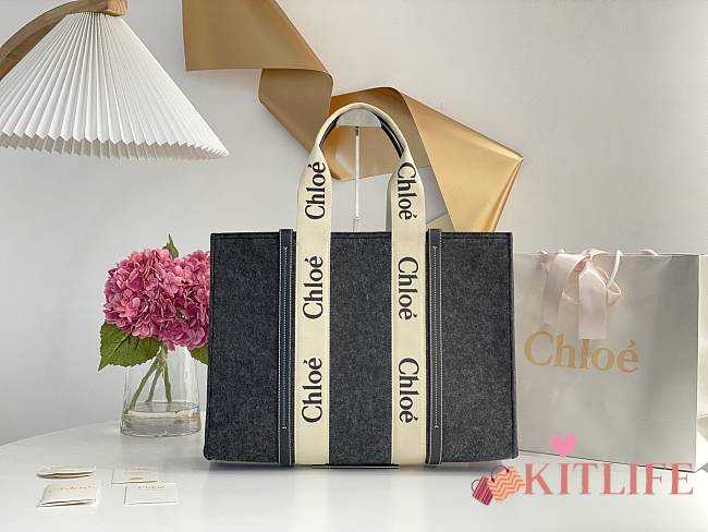 Kitlife Chloe large woody tote bag with strap Cashmere Gray - 45*33*13 cm - 1