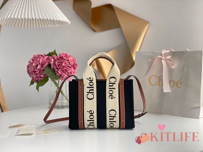 	 Kitlife Chloe small woody tote bag with strap Cashmere black&brown - 26.5 cmx20x8cm - 1