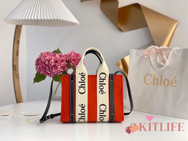 	 Kitlife Chloe small woody tote bag with strap Cashmere flame orange - 26.5 cmx20x8cm - 1