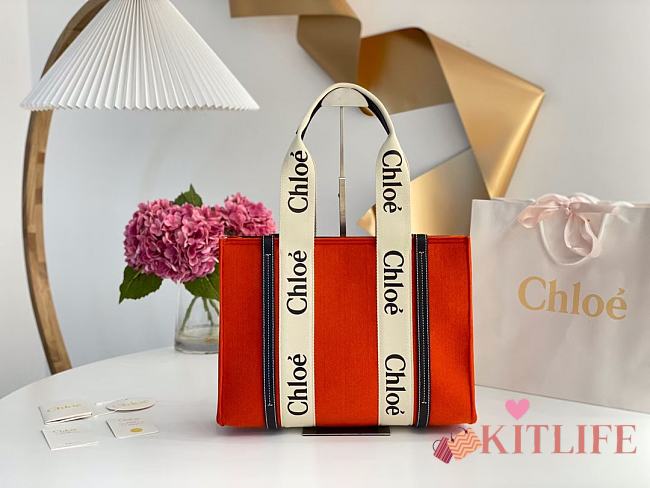 Kitlife Chloe medium woody tote bag with strap flame orange - 37*26*12cm - 1