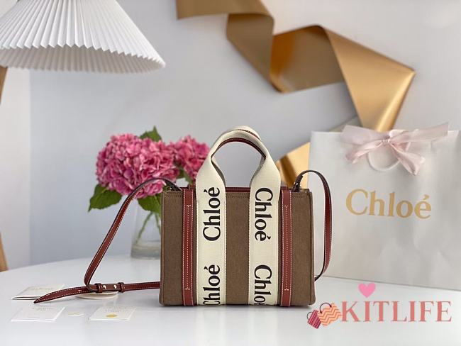Kitlife Chloe small woody tote bag with strap light brown - 26.5 cmx20x8cm - 1