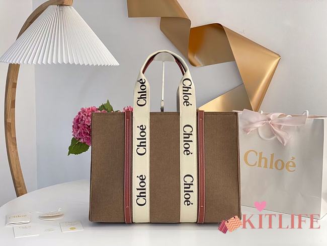 Kitlife Chloe large woody tote bag with strap light brown - 45*33*13 cm - 1