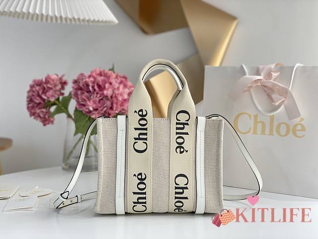 Kitlife Chloe small woody tote bag with strap white - 26.5 cmx20x8cm - 1