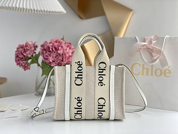 Kitlife Chloe small woody tote bag with strap white - 26.5 cmx20x8cm