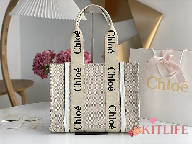 Kitlife Chloe medium woody tote bag with strap white - 37*26*12cm - 1