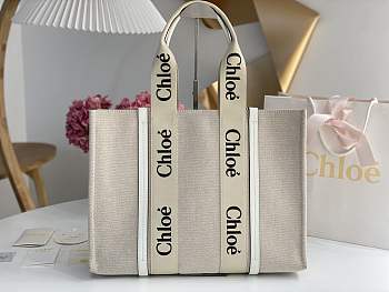 Kitlife Chloe large woody tote bag with strap white - 45*33*13 cm