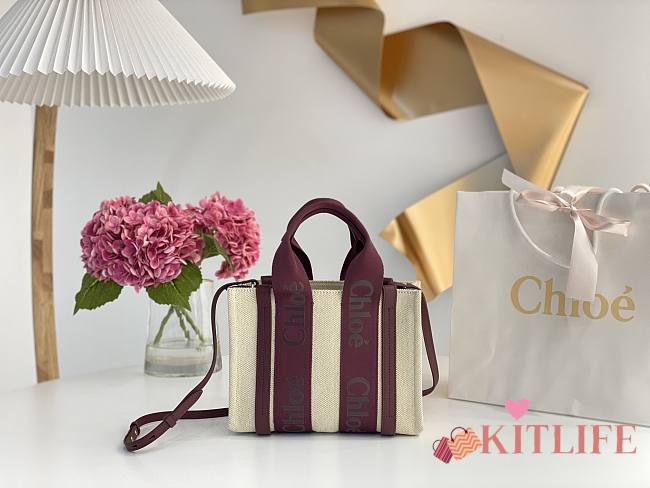 Kitlife Chloe medium woody tote bag with strap burgundy - 26.5 cmx20x8cm - 1