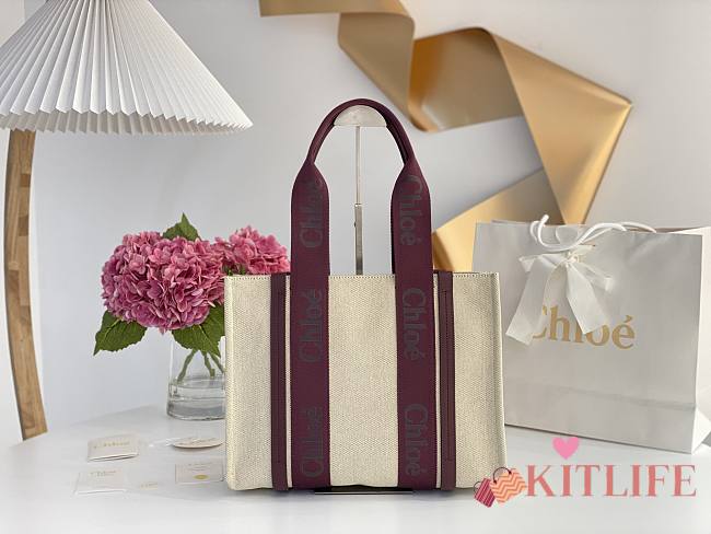 Kitlife Chloe large woody tote bag with strap burgundy - 45*33*13 cm - 1