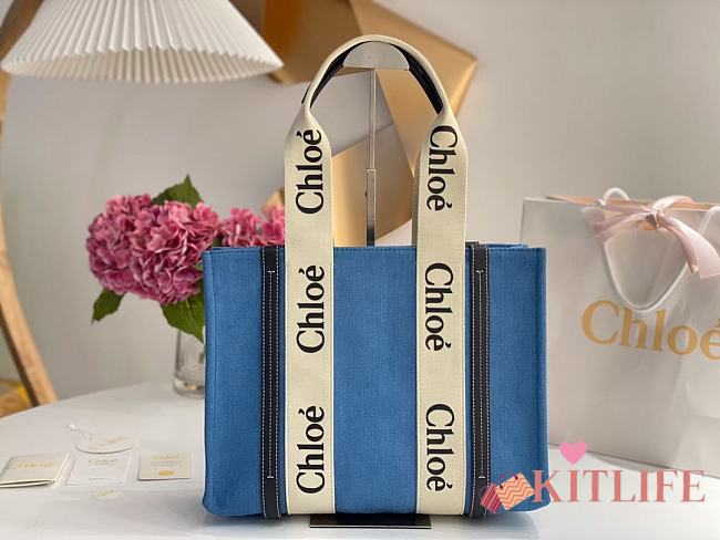 Kitlife Chloe medium woody tote bag with strap blue - 37*26*12cm - 1