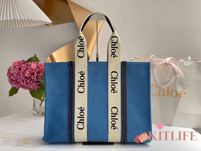 Kitlife Chloe large woody tote bag with strap blue - 45*33*13 cm - 1