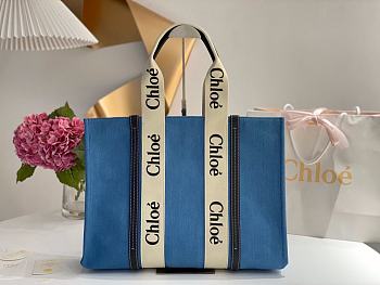 Kitlife Chloe large woody tote bag with strap blue - 45*33*13 cm