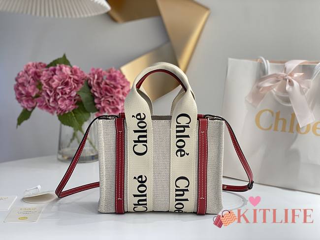 Kitlife Chloe medium woody tote bag with strap dark pink - 26.5 cmx20x8cm - 1