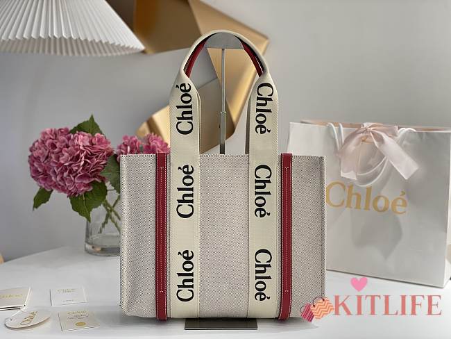 Kitlife Chloe medium woody tote bag with strap dark pink - 37*26*12cm - 1