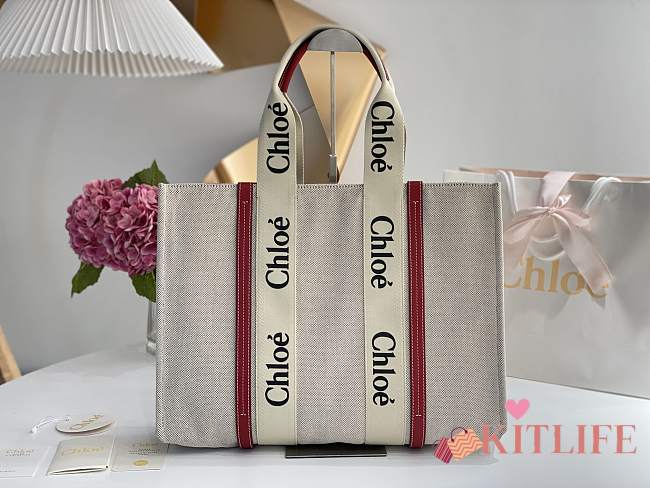 Kitlife Chloe large woody tote bag with strap dark pink - 45*33*13 cm - 1