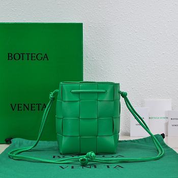 Kitlife Bottega Veneta Cassette Small Intrecciato Leather Bucket Parakeet Bag - 19x14x13cm