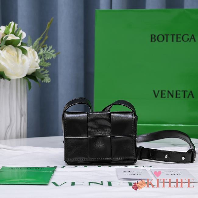 	 Kitlife Bottega Veneta Salon 03 Cassette Intrecciato Black Leather - 12x8x4cm - 1