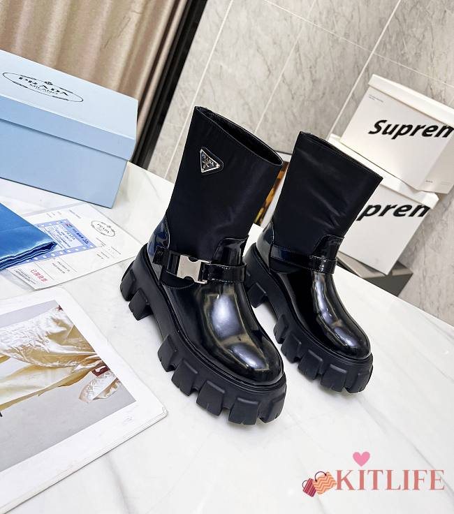 Kitlife Prada Black Logo Plaque Combat Boots 1 - 1