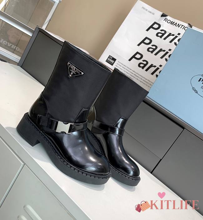 	 Kitlife Prada Black Logo Plaque Combat Boots 2 - 1