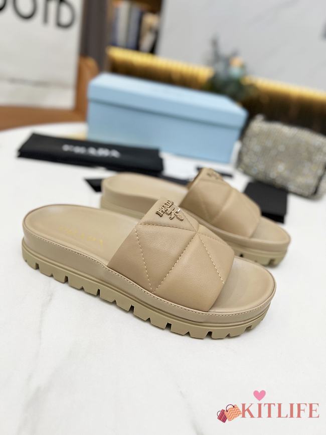 Kitlife Prada Quilted nappa leather slides - Beige, Black, White - 1