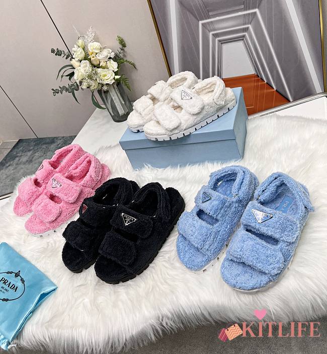 Kitlife Prada Logo Tery Cloth Sandals - White, Black, Pink, Blue - 1
