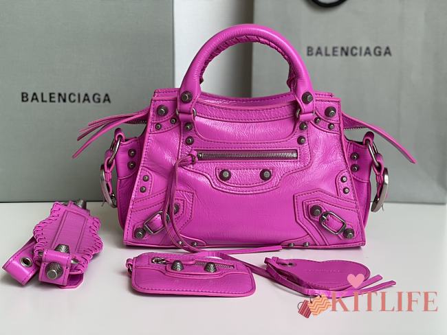 	 Kitlife Balenciaga NEO CAGOLE XS HANDBAG WITH RHINESTONES DARK PINK - 26x13x18cm - 1