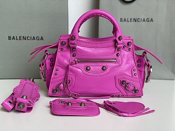 	 Kitlife Balenciaga NEO CAGOLE XS HANDBAG WITH RHINESTONES DARK PINK - 26x13x18cm