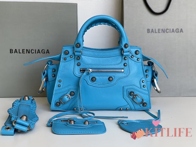 	 Kitlife Balenciaga NEO CAGOLE XS HANDBAG WITH RHINESTONES BLUE - 26x13x18cm - 1