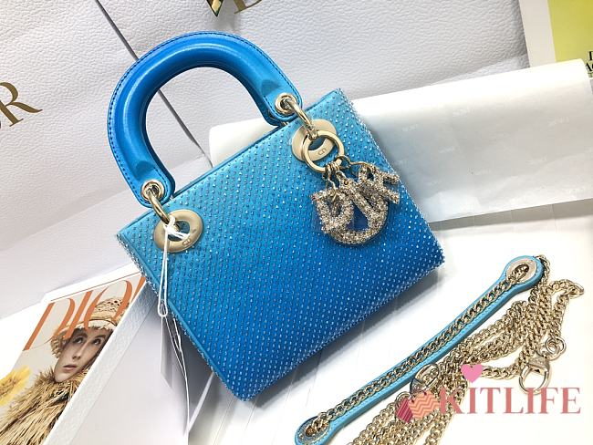 Kitlife Dior Lady Mini Metallic Blue Gradient Lambskin with Bead Embroidery - 17×15×7cm - 1
