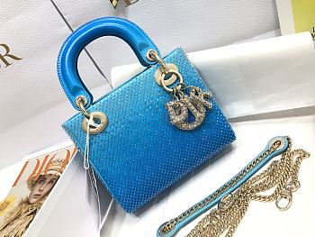 Kitlife Dior Lady Mini Metallic Blue Gradient Lambskin with Bead Embroidery - 17×15×7cm