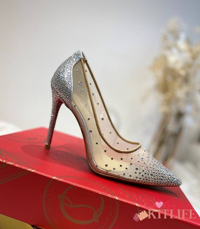 Kitlife Christian Louboutin Follies Strass Pumps Silver Irridescent suede calf, net and strass - 1