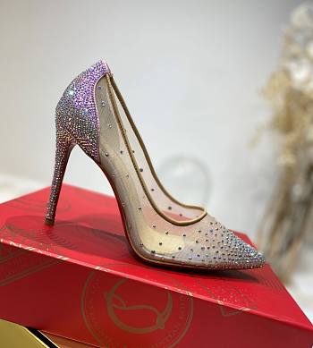 	 Kitlife Christian Louboutin Follies Strass Pumps Purple Irridescent suede calf, net and strass