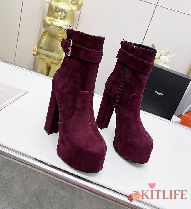 KITLIFE YSL CHERRY BUCKLE PLATFORM BOOTIES IN SUEDE (BLACK,BROWN,BURGUNDY) - 1