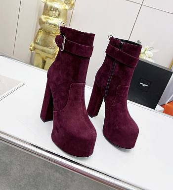 KITLIFE YSL CHERRY BUCKLE PLATFORM BOOTIES IN SUEDE (BLACK,BROWN,BURGUNDY)