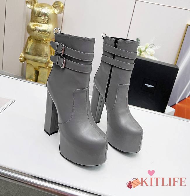KITLIFE YSL CHERRY BUCKLE PLATFORM BOOTIES IN SMOOTH LEATHER 2 (BLACK, GREY,BURGUNDY) - 1