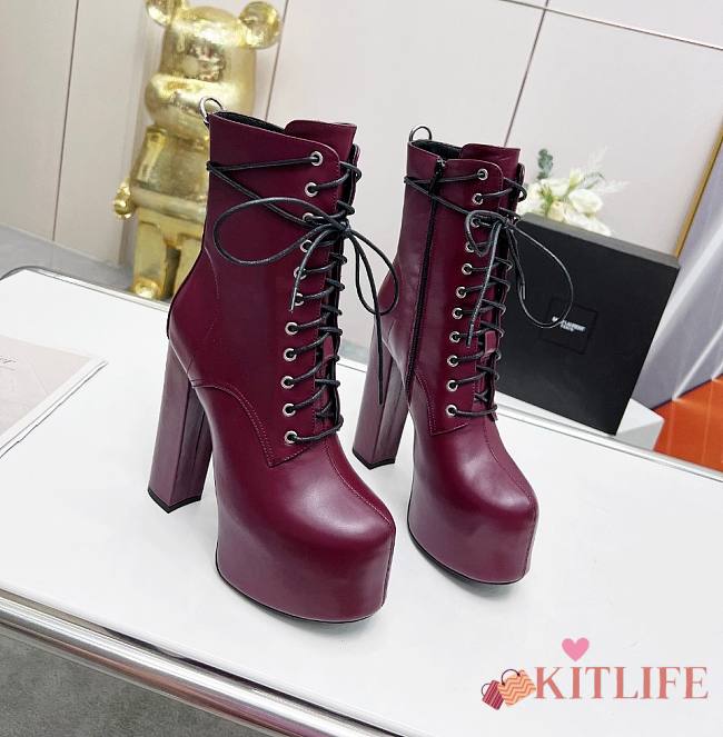 KITLIFE CHERRY LACE-UP PLATFORM BOOTIES IN SMOOTH LEATHER - 1