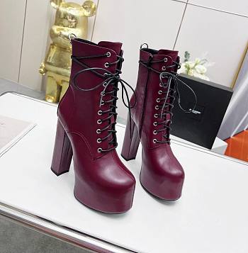 KITLIFE CHERRY LACE-UP PLATFORM BOOTIES IN SMOOTH LEATHER