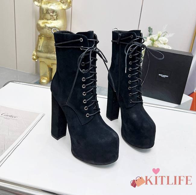 KITLIFE CHERRY LACE-UP PLATFORM BOOTIES IN SUEDE LEATHER - 1