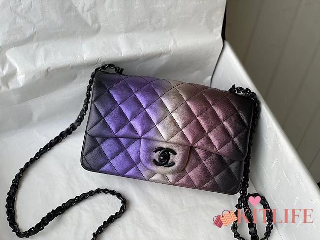 Kitlife Chanel Multi Color Black Pink Silver Blue Calfskin Evening Shoulder Flap Bag - 20cm - 1