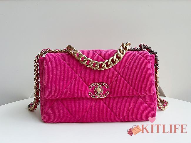 Kitlife Chanel 19 Large Corduroy Fuchsia - 20x30x10cm - 1