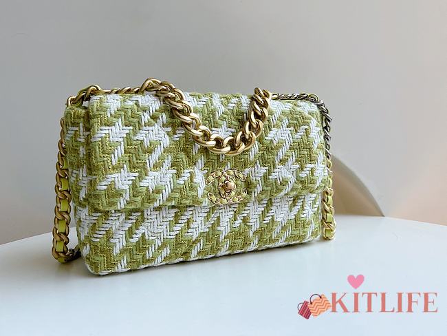 Kitlife Chanel 19 Large Tweed Green & Ecru - 20x30x10cm - 1